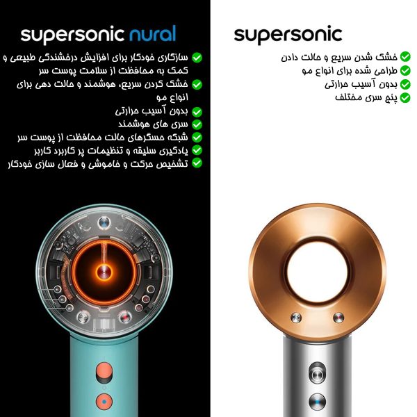 سشوار برس دار حالت دهنده دایسون مدل Supersonic nural Wave+Curl diffuser HD16 RVG - Image 3